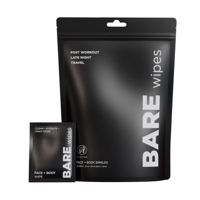 BARE Wipes 20 Pack - Portable Face and Body Wipes - Post Workout, Travel, Late Night, Pre Meeting - Powered By Tea Tree, Chamomile, Vitamin E, Aloe