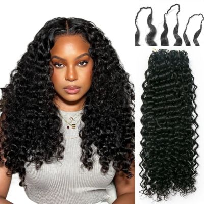 100% Human Hair Knotless Pre-Separated Crochet Hair Feather Crochet Human Hair Extensions With String In The Middle For Braids Water Wave 22inch 240g