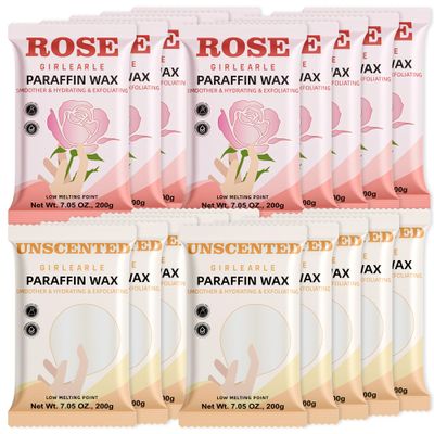 GIRLEARLE Paraffin Wax Refills 20 Packs Unscented & Rose for Paraffin Wax Bath Machine - for Dry Cracked Skin on Hands, Feet, Elbows - Moisturizing Hydration to Relieve Stiff Muscles & Joints
