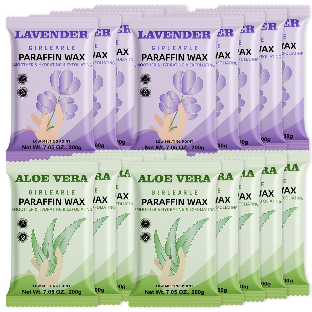 GIRLEARLE Paraffin Wax Refills 20 Packs Aloe & Lavender for Paraffin Wax Bath Machine - for Dry Cracked Skin on Hands, Feet, Elbows - Moisturizing Hydration to Relieve Stiff Muscles & Joints