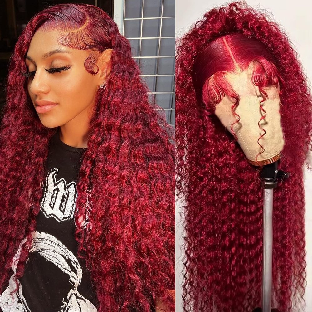 bobili 26 Inch Burgundy Wig Human Hair 13x6 HD Transparent Lace Front Deep Wave Curly Wig 99J Red Human Hair Wig Colored Wine Lace Frontal Wigs Pre Plucked Hairline