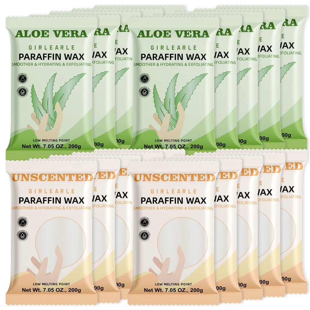 GIRLEARLE Paraffin Wax Refills 20 Packs Unscented & Aloe for Paraffin Wax Bath Machine - for Dry Cracked Skin on Hands, Feet, Elbows - Moisturizing Hydration to Relieve Stiff Muscles & Joints