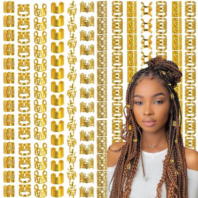 100PCS Gold Hair Jewelry for Braids Clips Style Dreadlock Hair Accessories cuffs Non-Piercing Ear Clips Loc Beads Hair Decoration (Gold)