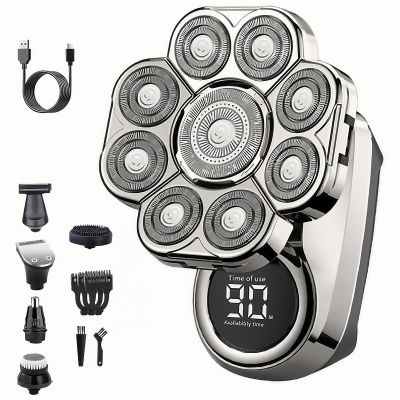 9D Floating Head Shaver for Men, 6-in-1 Detachable Razor, IPX7 Waterproof Wet & Dry, Intelligent LED Display, Rechargeable Cordless Electric Shaver, 1 Set Silver(1 Set Silver)
