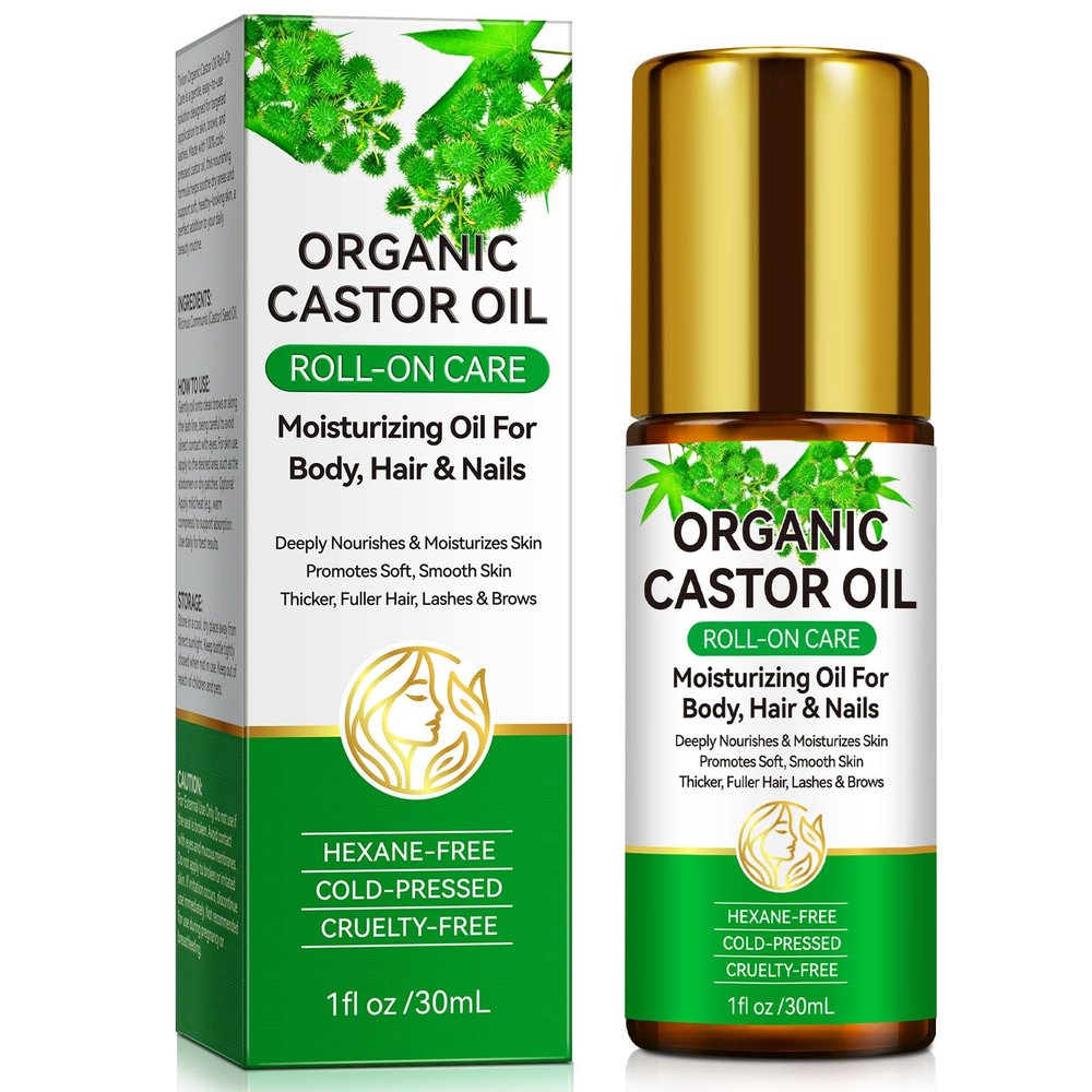 AEBEFBAW Castor Oil Organic | Pure Cold-Pressed Body Oil | Castor Oil Roll On for Hair, Skin, Nails, Brows & Lashes | Aceite de Ricino Organico for Eye, Face, Body Skin - 1 fl oz (30ml)