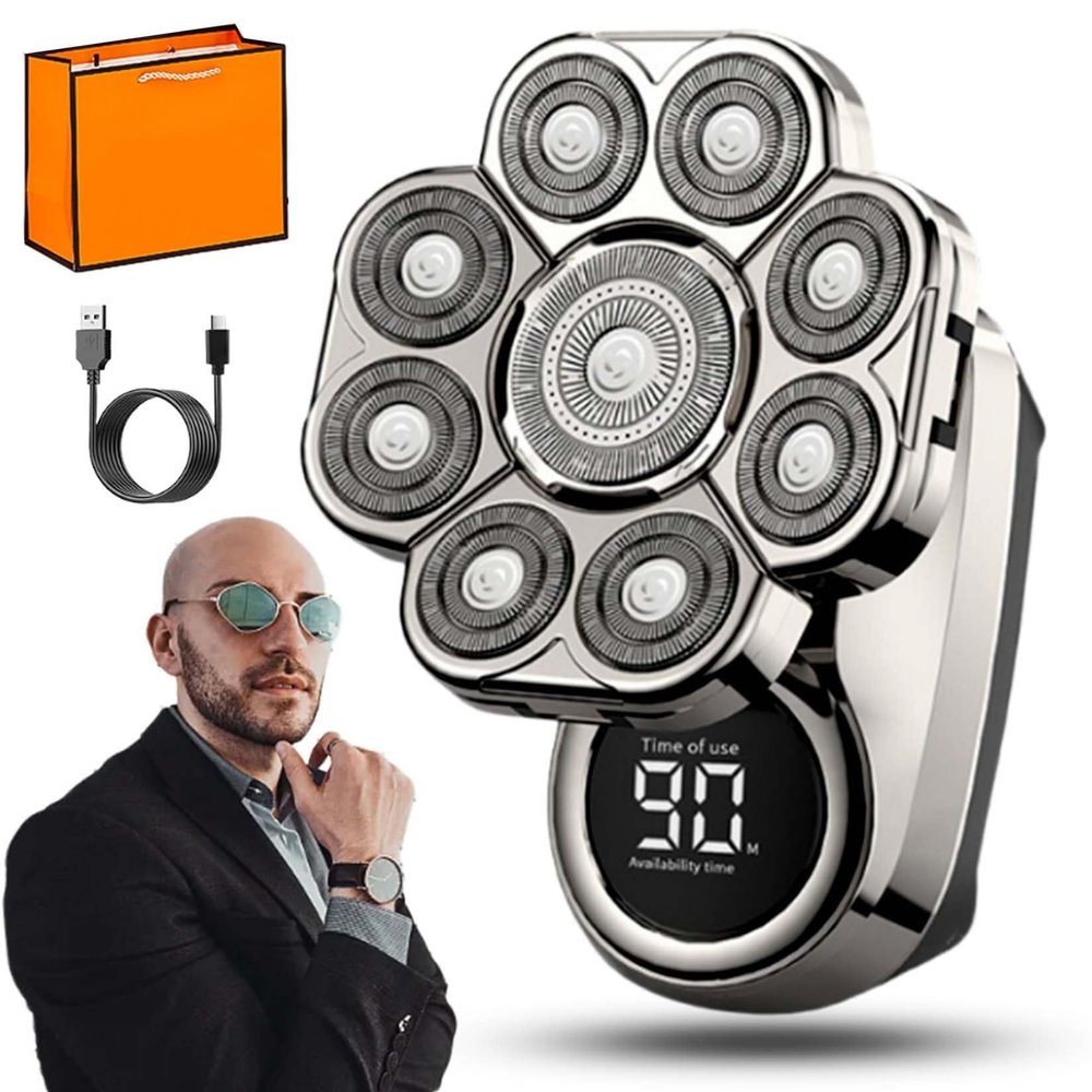 9D Floating Head Shaver for Bald Men, 6-in-1 Detachable Razor, IPX7 Waterproof Wet & Dry Shaving, Intelligent LED Display, Rechargeable Cordless Electric Shaver