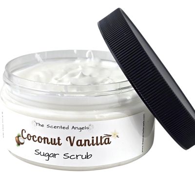 TSA Handmade Luxurious Year-Round Coconut Vanilla Sugar Scrub, Body Wash Exfoliator, Deep Clean, Spa, Skin Care, Dry Skin, Moisturizer, Scented, Women, Men, Gift, 6.5 oz Jar