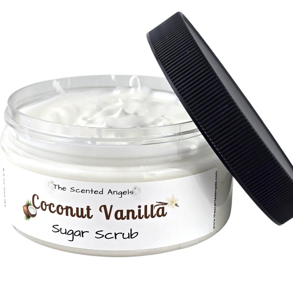 TSA Handmade Luxurious Year-Round Coconut Vanilla Sugar Scrub, Body Wash Exfoliator, Deep Clean, Spa, Skin Care, Dry Skin, Moisturizer, Scented, Women, Men, Gift, 6.5 oz Jar