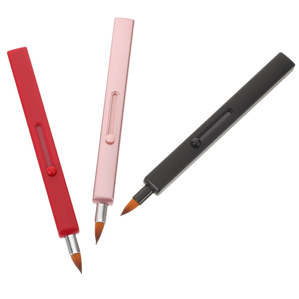 WRITWAA 3pcs Retractable Lip Brush with Cap for Women Portable Nylon Lipstick Applicator Makeup Tools in Pink Black Red Soft Bristles for Precise Lipstick Application Travel-friendly