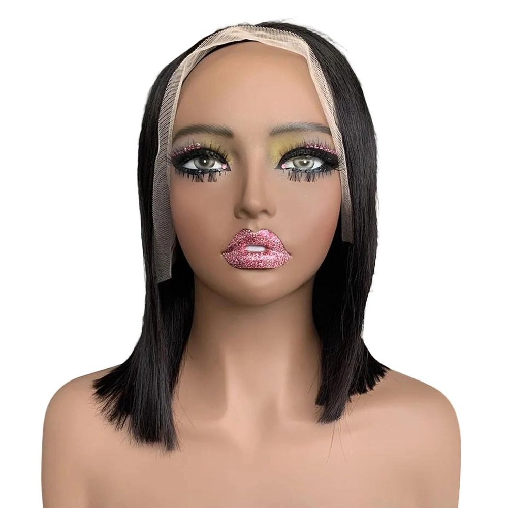 100% Raw Human Hair Wig Straight Natural Black Bob Lace Frontal Wig 250 Density Natural Hairline Look