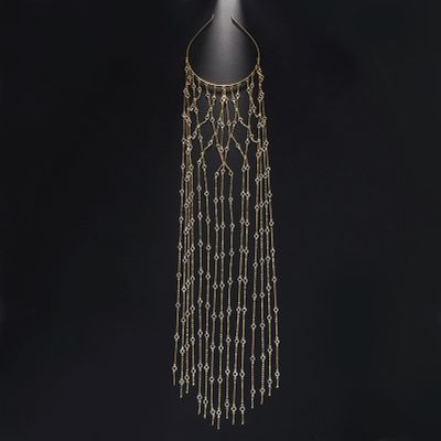 HYQFSAD Glamorous Crystal Tassel Headband Elegant Rhinestone Net Hairpiece for Women, Stage Catwalk Wedding Headwear(Gold)