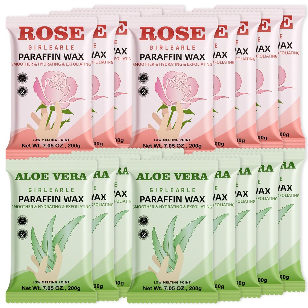 GIRLEARLE Paraffin Wax Refills 20 Packs Aloe & Rose for Paraffin Wax Bath Machine - for Dry Cracked Skin on Hands, Feet, Elbows - Moisturizing Hydration to Relieve Stiff Muscles & Joints