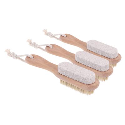 GALPADA 3pcs Double-Sided Foot Grinder with Pumice Stone and Bristles for Men and Women Hard Skin Remover and Exfoliating Foot Scrubber Brush with Ergonomic Wooden Handle for Callus