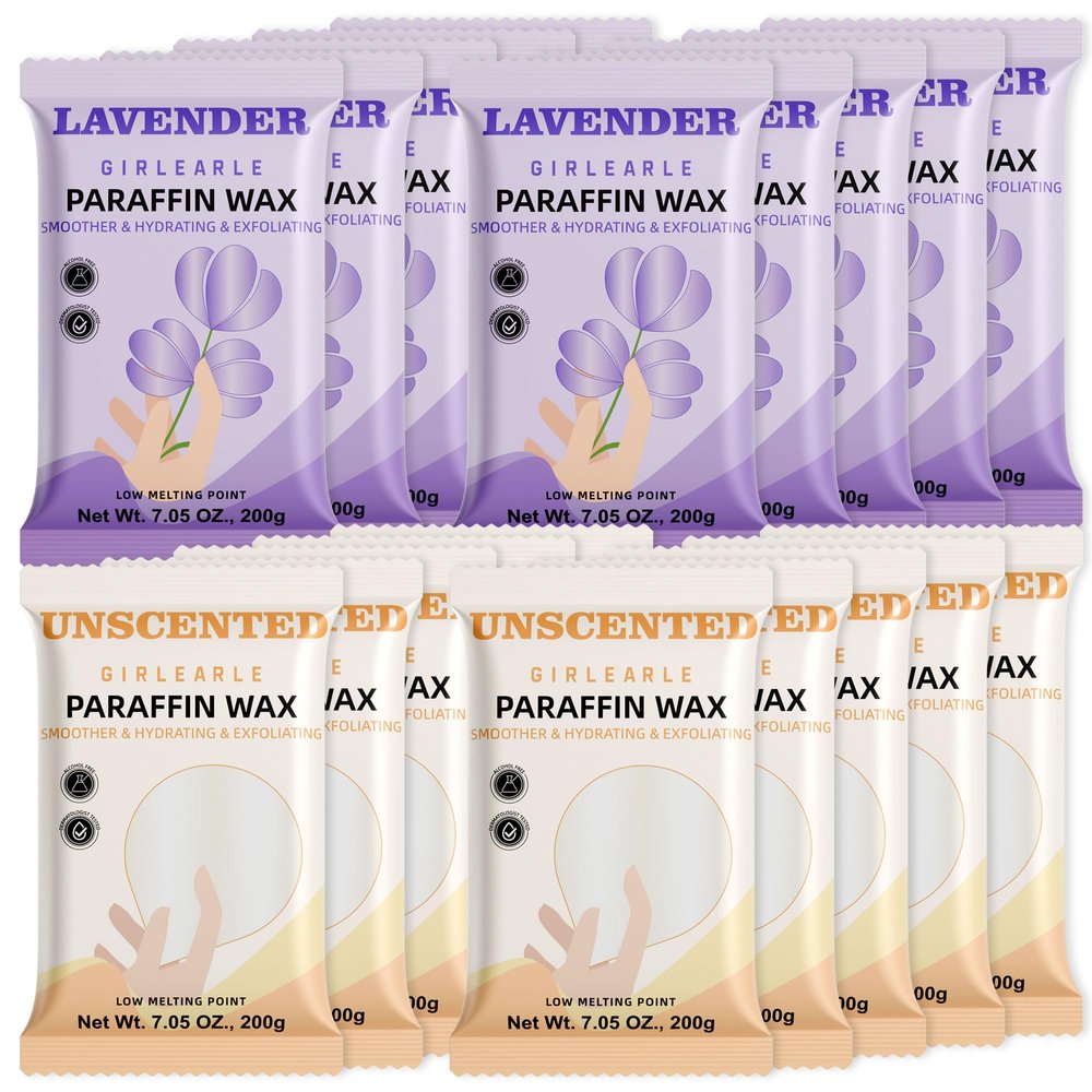 GIRLEARLE Paraffin Wax Refills 20 Packs Unscented & Lavender for Paraffin Wax Bath Machine - for Dry Cracked Skin on Hands, Feet, Elbows - Moisturizing Hydration to Relieve Stiff Muscles & Joints