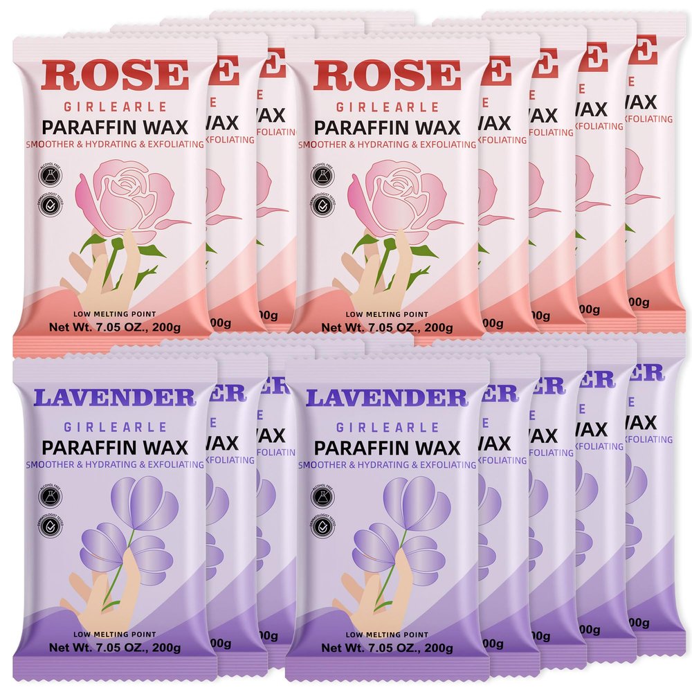 GIRLEARLE Paraffin Wax Refills 20 Packs Rose & Lavender for Paraffin Wax Bath Machine - for Dry Cracked Skin on Hands, Feet, Elbows - Moisturizing Hydration to Relieve Stiff Muscles & Joints