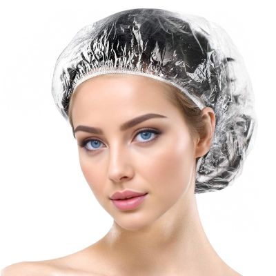 100Pcs Disposable Plastic Shower Caps for Women, Clear Large Elastic Waterproof Bath Caps, Individually Packaged Shower Cap for Hotel Travel, Deep Conditioning, Hair Care Cleaning Supplies