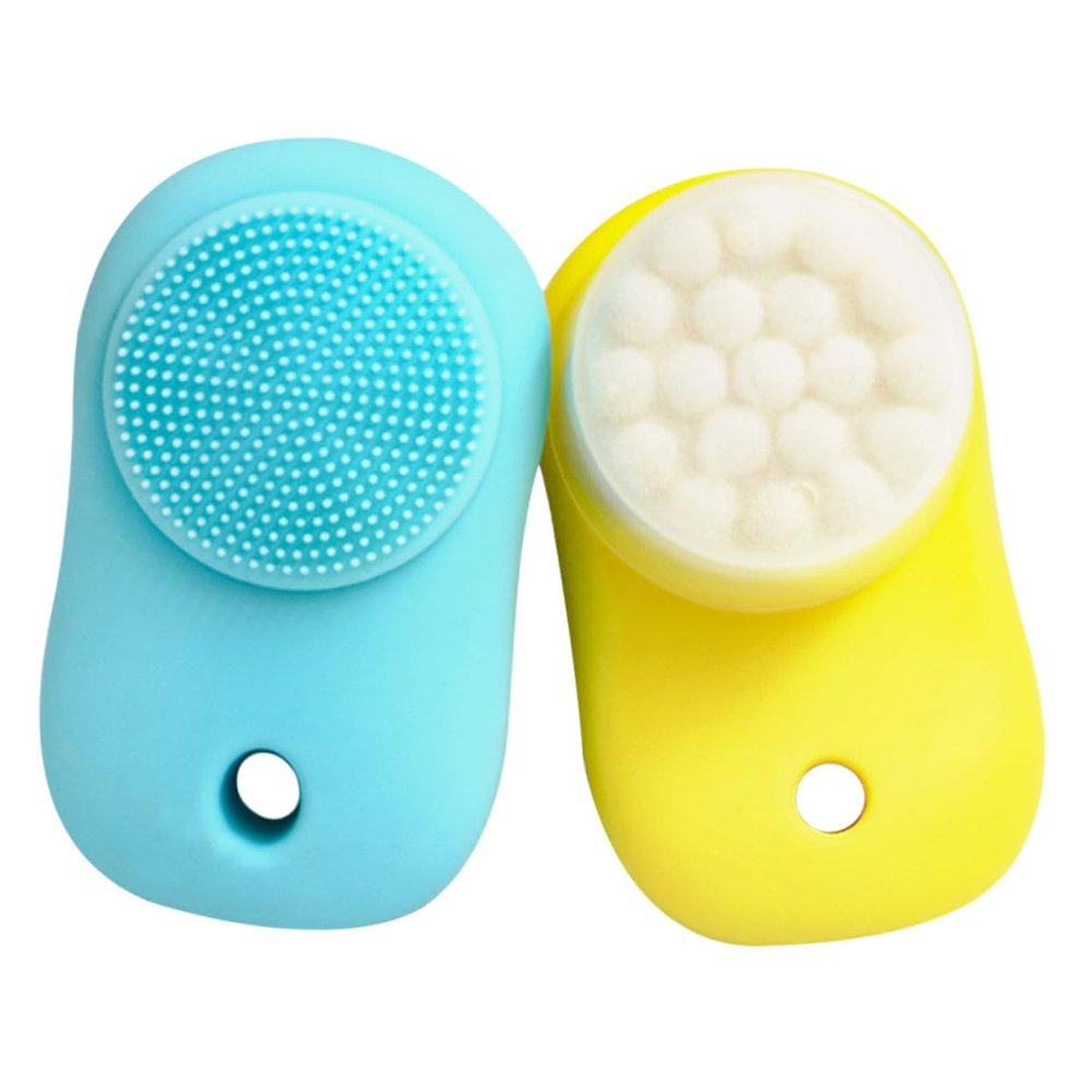 Alipis 2pcs Silicone Facial Brush Double-Sided Face Cleansing Tool for Women Portable Soft Massage Brush for Deep Skin Cleaning and Makeup Removal Lightweight and Comfortable Grip Lemon