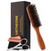 URTHEONE Premium Beard Brush Grooming Kit - 100% Natural Boar Bristle Hair Brush for Men, Ergonomic Handle,Cleaning Brush & Folding Scissors - Complete Beard Hair Care Set for Styling,Maintenance view 1