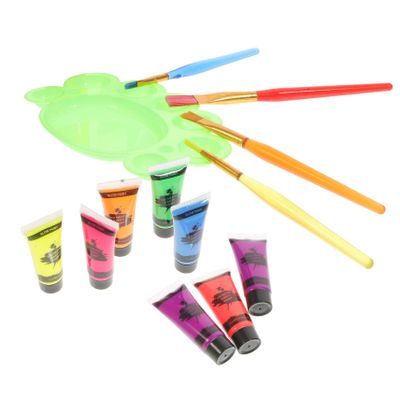 FRCOLOR 8 Colors UV Fluorescent Water-based Body and Face Paint with Brushes and Palette Quick-dry Halloween Masquerade Festival Party Body Paint for Adults Random Color