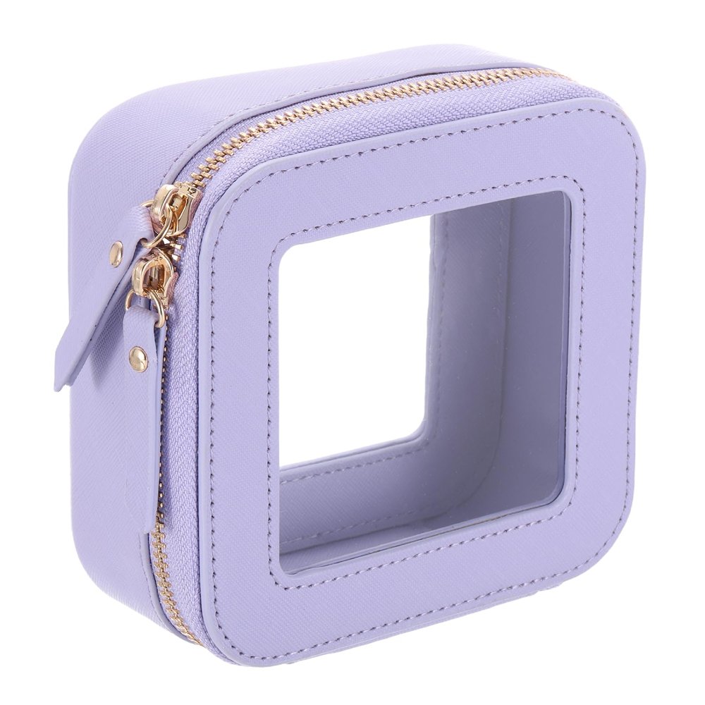 uxcell Clear Makeup Bag, 5" x 5" Small Cosmetic Bag Case Transparent Toiletry Organizer with Zippers, Portable Makeup Pouch for Daily Use Travel, Purple