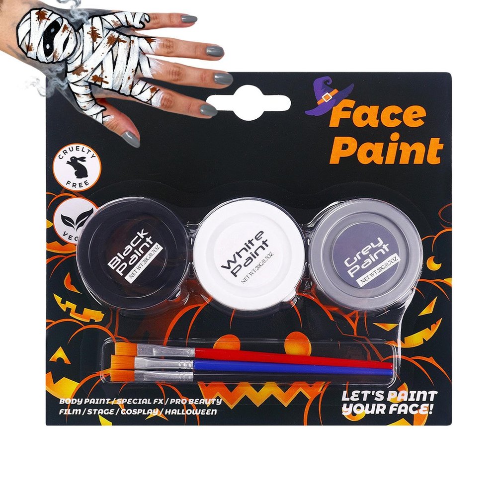 Halloween Body Paint | Water-Soluble Facial Painting Tools | 3 Colors Water-soluble Body and Face Paint - for Cosplay Costume Goth Party Kids Adults Women