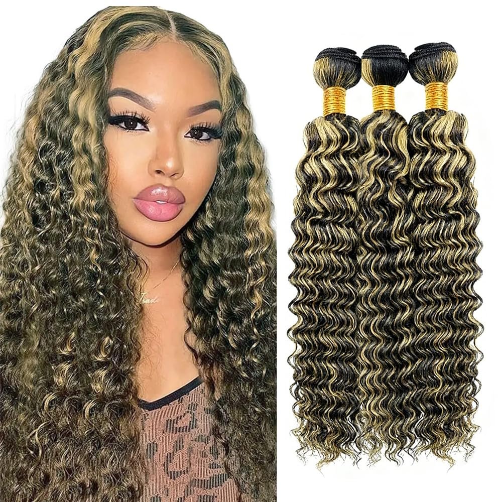 Highlight Honey Blonde Bundles Human Hair P1B27 Deep Wave Bundles 22 24 26"