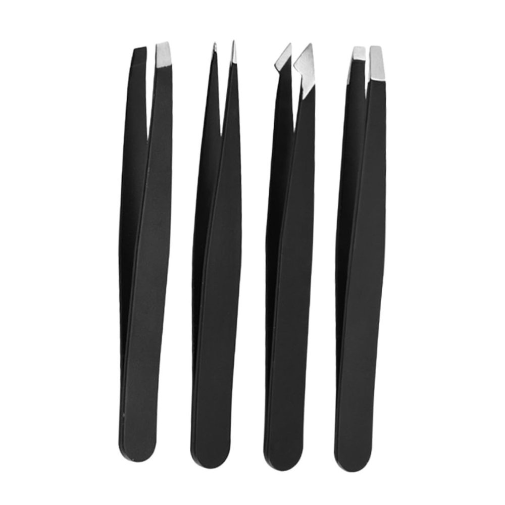 Beaupretty 4Pcs Stainless Steel Eyebrow Tweezers Black Angled Flat Point Knife Tips Multipurpose Household Lash Tweezer Convenient for Eyelash Application and Hair Removal