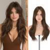 Haloo Brown Wigs with Curtain Bangs - Lace Front Hairline Middle Part Long Layered Natural Looking Wavy Hair Synthetic Women Wig for Daily Party, 22 Inch Light Brown view 1