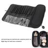 YolieraArt Makeup Storage Bag, Folding Cosmetic Organizer with Brush Slots, Large Capacity Travel Toiletry Bag in Black Cloth view 4