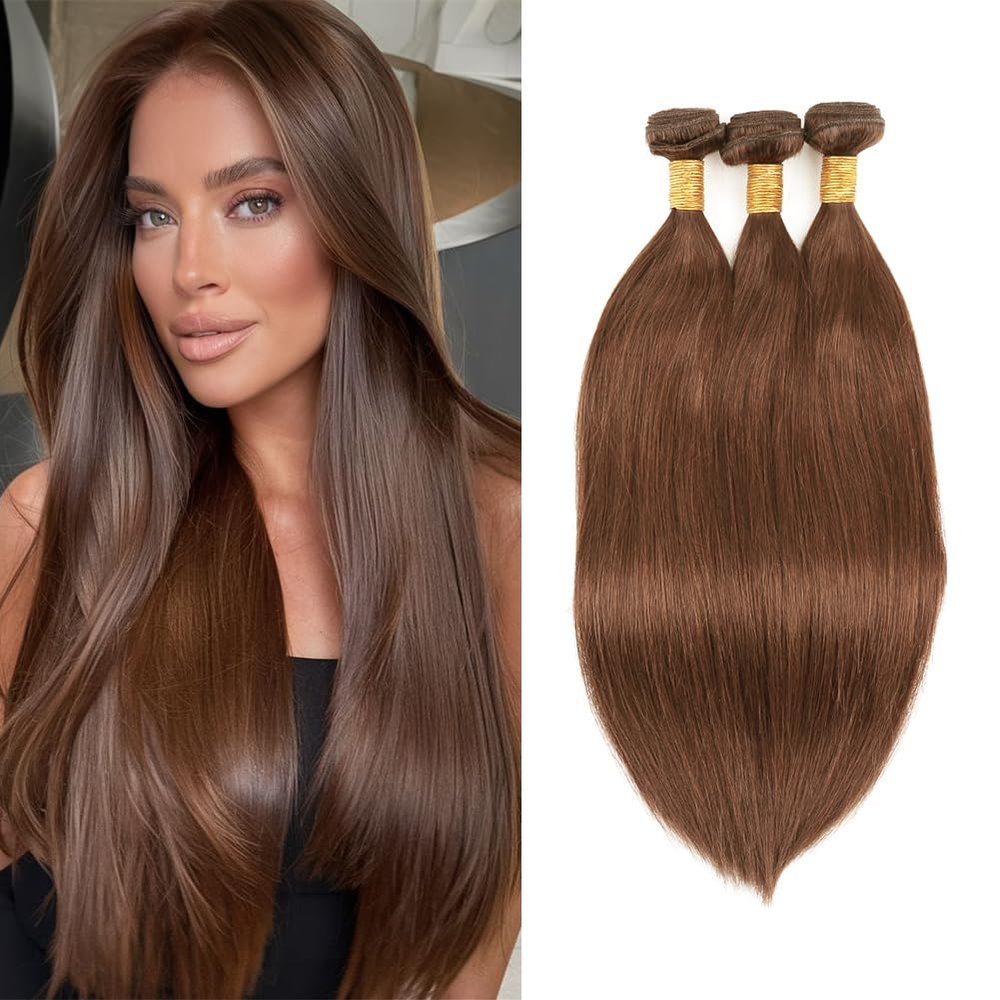 Virgin Human Hair Weft Weaves Extensions Bundle Hair for Full Head 3 Bundles Straight Hair #8