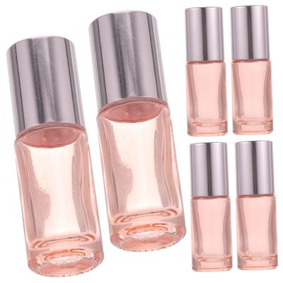 LIFKOME 6pcs Rose Gold Glass Roller Perfume Bottles Leakproof Refillable Bottles for Essential Oils Portable Travel Containers Steel Ball Design