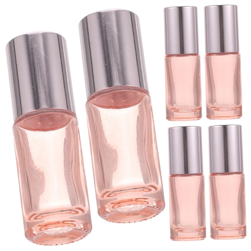 LIFKOME 6pcs Rose Gold Glass Roller Perfume Bottles Leakproof Refillable Bottles for Essential Oils Portable Travel Containers Steel Ball Design
