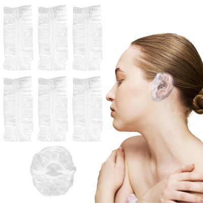 200 Pcs Disposable Elastic Ear Protectors, Multipurpose Ear Cover Caps, Clear Waterproof Ear Covers, Plastic Hair Dye Ear Caps for Swimming Bathing, Showering, Salon, Spa, Travel, Home Hotel