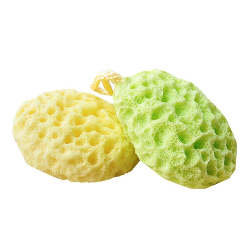 Alipis 3 Pcs Exfoliating Bath Sponges with Hanging Rope Gentle Shower Scrubbers for Adults and Cleansing and Massaging Bath Accessories in Yellow Green and Orange for Home and Travel