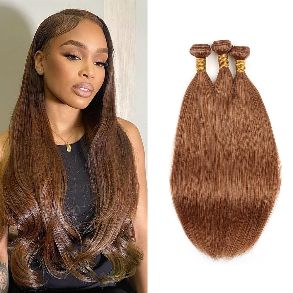 Virgin Human Hair Weft Weaves Extensions Bundle Hair for Full Head 3 Bundles Straight Hair #30