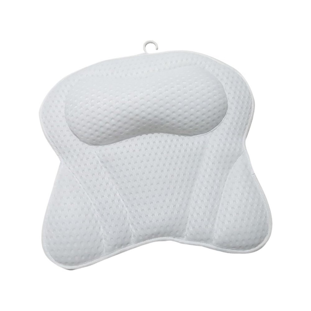Bath Pillow Home Mesh Headrest Shaped Bathtub Breathable Pillow with Suction Cup Hook Bathroom Spa Pillow(B)