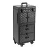 Bacocoo 4-Layer Hairdressing Rolling Case Water Cube Style,Heavy-Duty Rolling Cosmetic Case with Lock Universal Wheels,Large Capacity Makeup Rolling Train Case for Hairstylists,Make-up Artists,Black. view 1