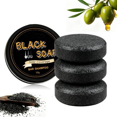 Aaiffey Gray Hair Reverse Bar Soap, Black Shampoo Bar for Hair & Beard Darkening, Herbal Black Soap for Men & Women Gray Hair Coverage, Deep Clean & Nourish the Scalp 3Pcs