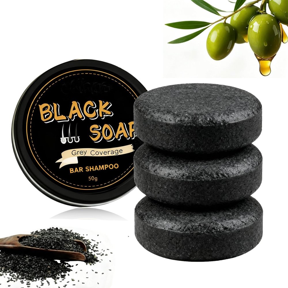 Aaiffey Gray Hair Reverse Bar Soap, Black Shampoo Bar for Hair & Beard Darkening, Herbal Black Soap for Men & Women Gray Hair Coverage, Deep Clean & Nourish the Scalp 3Pcs