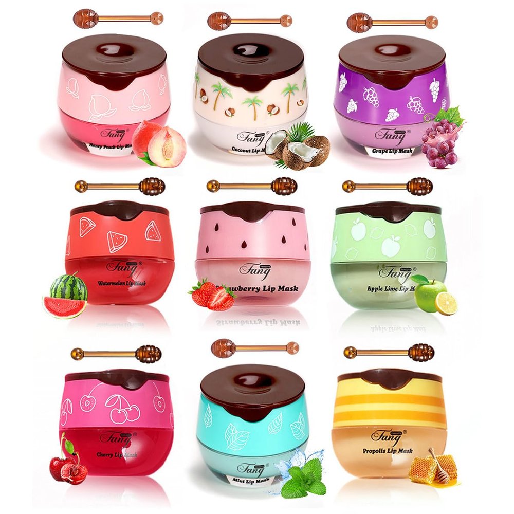 9 Packs Fruit Lip Balm, Moisturizing & Smoothing Lip with Honey & Vitamin E, Hydrate Repair Prevent Dry Cracked Lip Sleeping Lip Mask, Effective Reduces Lip Lines Lip Care
