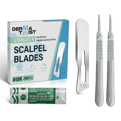 DermaTwist 10R Blades Dermaplaning & #3 Scalpel Handle Professional Dermaplaning Tool for Face with Pack of 200 10R Blades Dermaplaning & Stainless Steel #3 Scalpel Handle