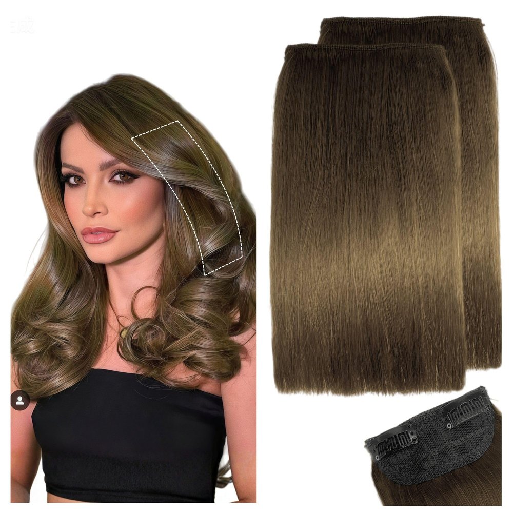 2 Pcs Short Hair Extensions, Real Hair Clip in Extensions Hair Human for Women 10 inch Medium Brown