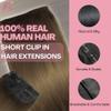 2 Pcs Short Hair Extensions, Real Hair Clip in Extensions Hair Human for Women 10 inch Medium Brown view 2