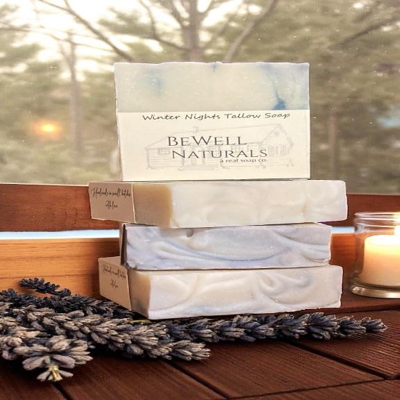 Natural Tallow Bar Soap, Winter Nights, Cold Processed, Long-Lasting, Cleans, Conditions Skin - Suitable For Cleansing Face, Hands, Body for Men, Women, Children - 6oz - Handcrafted with Love