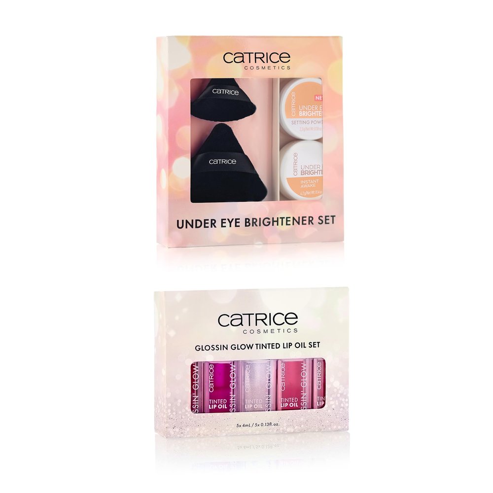 Catrice Holiday Beauty Bundle | UEB 20 Holiday Kit in 020 Warm Nude + Glossin Glow Holiday Kit | Under Eye Brightener & Setting Powder + Magic Perfector Puff Duo + Hydrating Lip Gloss |Vegan