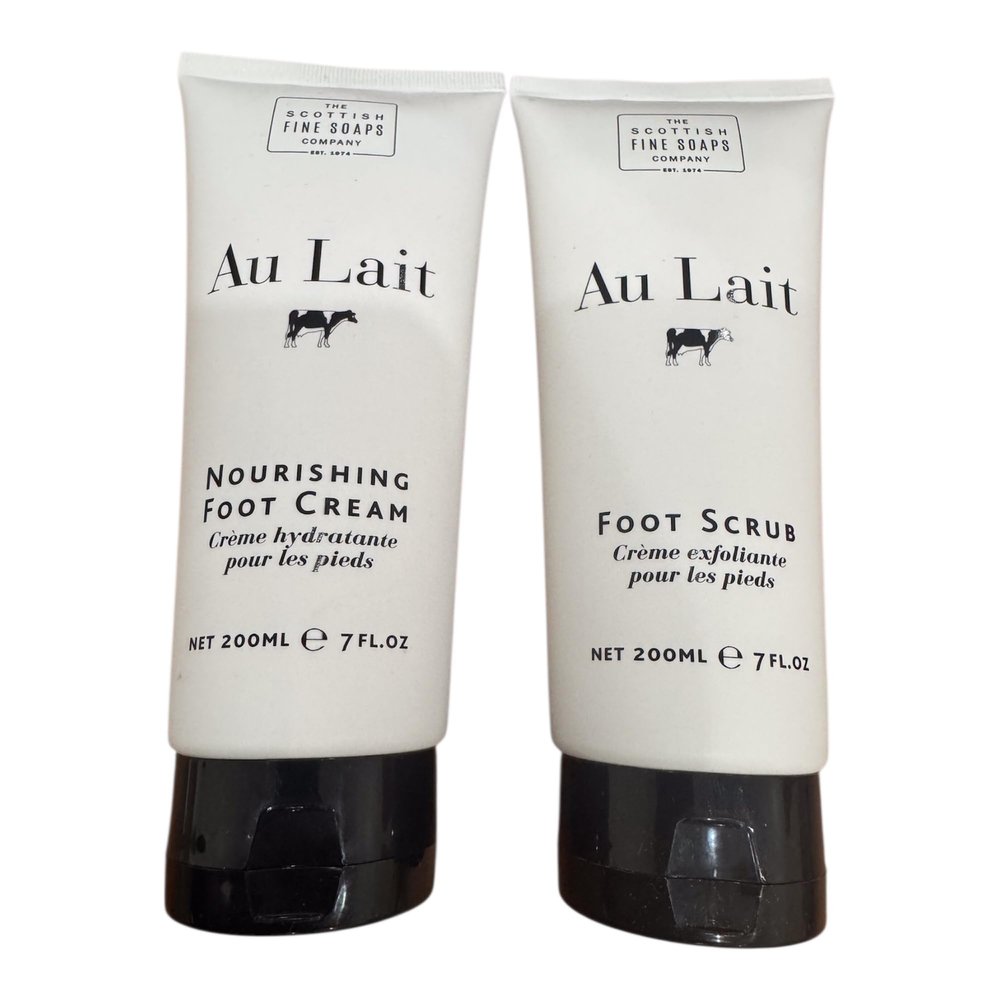 Scottish Au Lait Nourishing Foot Cream and Scrub Set, 7 Fl Oz Each, Hydrating and Exfoliating Treatment, 200ml
