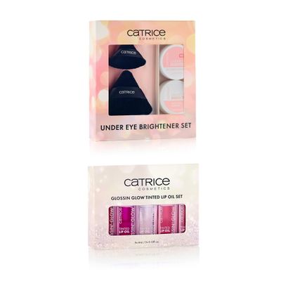 Catrice | Holiday Beauty Bundle Gift Set | Under Eye Brightener 010 Light Rose + Glossin Glow Lip Oil Sets | Limited Edition | Vegan & Cruelty Free