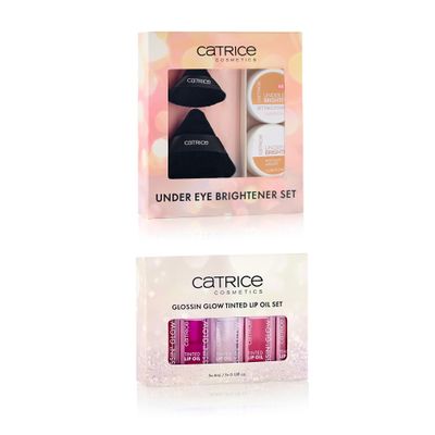 Catrice | Holiday Beauty Bundle Gift Set | Under Eye Brightener 030 Golden Toffee + Glossin Glow Lip Oil Sets | Limited Edition | Vegan & Cruelty Free