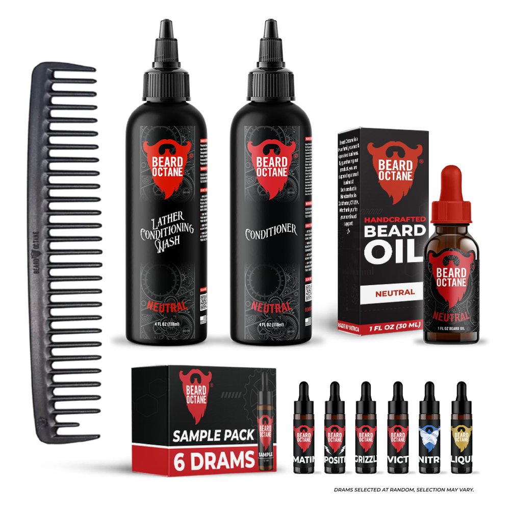 Beard Octane Tune Up Kit - Beard Essentials Bundle (Oil, Wash, Conditioner & More) - Great Gift For Guys American Made