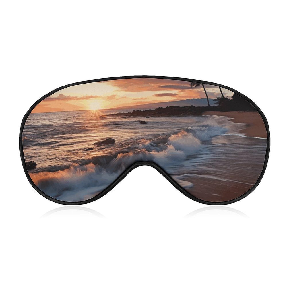 Beach Maui Hawaii Sunset Sea Waves Clouds Eye Masks Sleeping Detachable Breathable Eye Cover Soft Block Light Sleep Mask for Women Men, Relaxing Pressure Night Blindfold